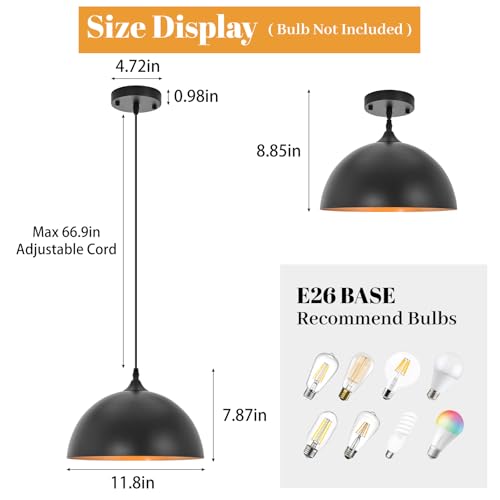Black and Gold Industrial Pendant Lights 3 Pack - Adjustable Vintage Hanging Lamps for Kitchen Island, Bar, Dining Room