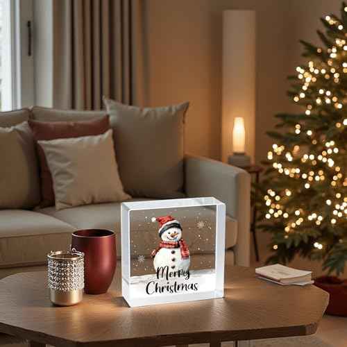 Christmas Table Decorations Christmas Decor Indoor Winter Home Room Snowman Office Bathroom Acrylic Sign Rustic Shelf Desk Decor Season Sign House Warming Gifts 4.5 x 4.5 Inch
