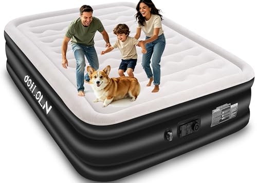 Black 16-Inch Portable Queen Air Mattress with Built-in Pump