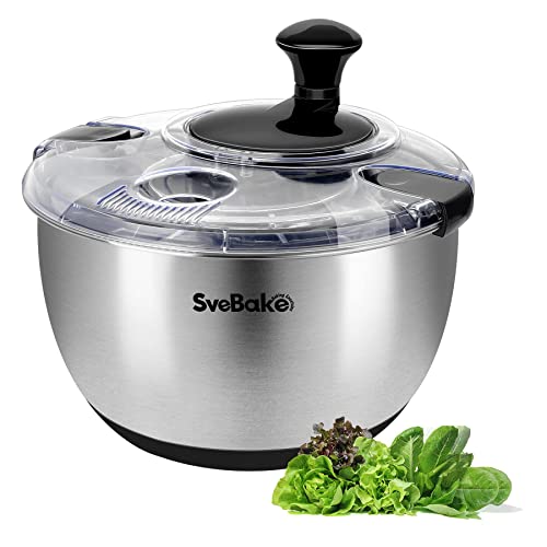 SveBake Stainless Steel Salad Spinner with Transparent Lid – Quick Dry Vegetables & Greens