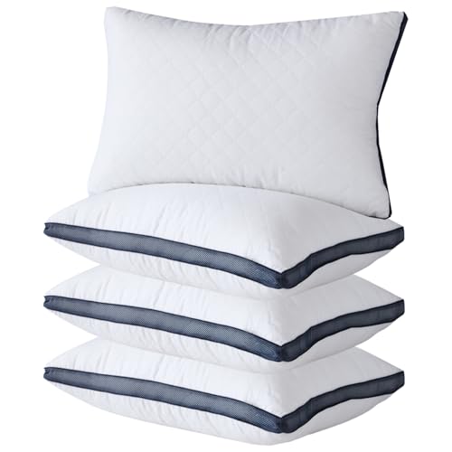 Meoflaw Queen Size Bed Pillow Set of 4 - Luxury Microfiber Hotel Pillows, Medium Firm Support for Side & Back Sleepers
