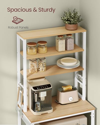 VASAGLE Coffee Bar & Kitchen Storage Rack with Power Outlet, 23.6" Golden Oak & White