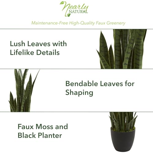 48 Inch Artificial Snake Plant with Pot - Realistic Indoor Faux Foliage