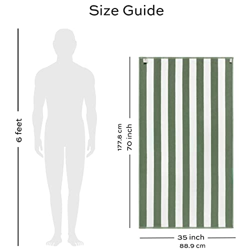 Oversized Beach Towels 2 Pack - Khaki Green White Classic Stripe 35x70