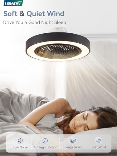 22 Inch Bladeless Enclosed LED Ceiling Fan Light with Remote - Black