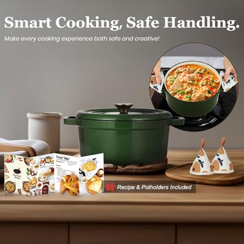Overmont 5QT Enameled Cast Iron Dutch Oven with Lid - Moss Green