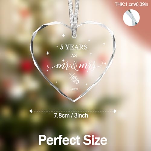 5 Year Anniversary Wooden Gift Ornament 2026 - 3" Glass Hanging Keepsake