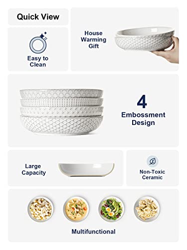LE TAUCI Joanna 9-Inch Arctic White Ceramic Pasta Bowls Set of 4 – Large Salad & Serving Bowls