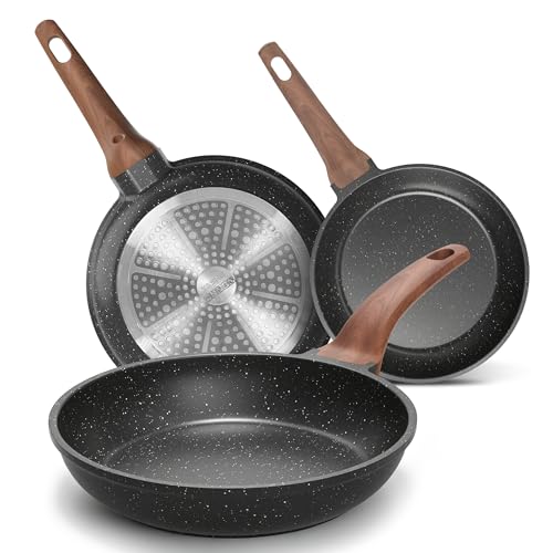 Gray 3-Piece Nonstick Frying Pan Set - 8, 9.5 & 11 Inch, Induction Ready