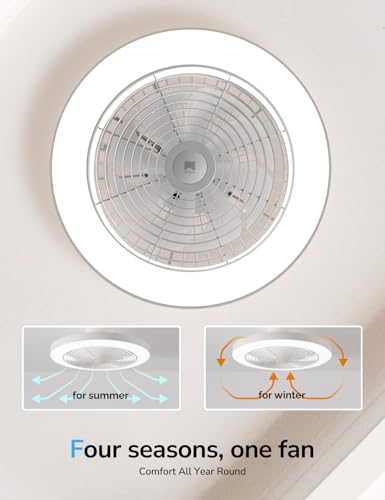 Orison 19.7-inch White Low Profile Ceiling Fan with Lights & Remote - Smart Flush Mount