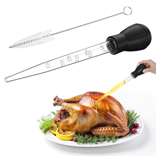 Lusofie Large Turkey Baster with Black Handle, 28ml Glass Tube for Roasting