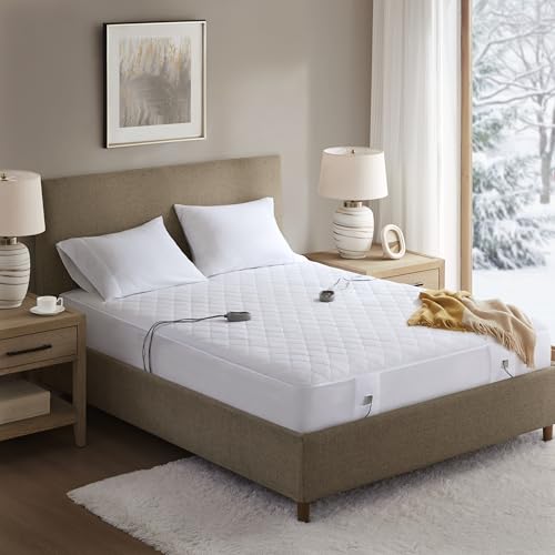 Queen Heated Mattress Pad with Secure Comfort Technology - Cotton Blend, 5-Setting Heat, Deep Pocket