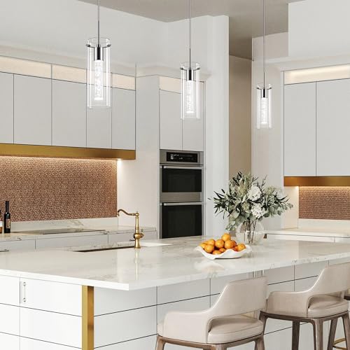 Nickel-Cool White LED Pendant Lights for Kitchen Island - 3 Pack