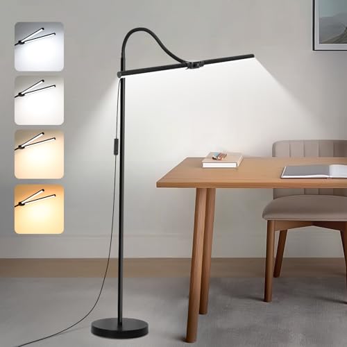 Seaside Village Black LED Floor Lamp with Double Head, Dimmable 18W Reading Light