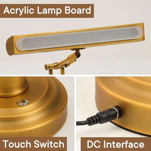 Vintage Gold Brass Finish Piano Lamp - Adjustable Desk Light for Music Stands