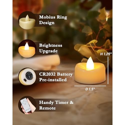 LED Candles with Remote and Timer, 12PCS Flameless Tea Lights Candles Battery Operated, Remote Control Tea Lights with 6/8 H Timer for Halloween Christmas Holiday Warm White
