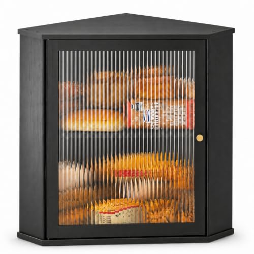 Corner Wooden Bread Box - Large Black Kitchen Storage Organizer