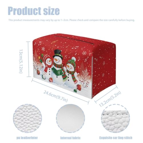 Fonplted Christmas Snowman Tissue Box Cover – PU Leather Snowflake Xmas Napkin Dispenser, 9.69"L x 5.2"W x 5.12"H