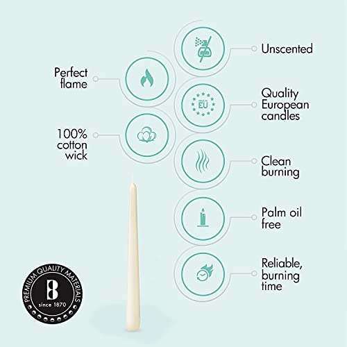 BOLSIUS Ivory Taper Candles Single Pack - 10 Inch Dinner Candles with 7+ Hour Burn Time - European Quality, Dripless & Smokeless - Household Use