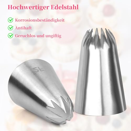 7Pcs 1M 2D 2F Large Piping Tips Set, Stainless Steel Cake Decoration Piping Tips, Piping Nozzles Baking Tools For Buttercream Icing Birthday Cake Cupcake DIY Art