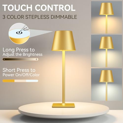 Gold Rechargeable LED Cordless Table Lamps Set of 4 with 6000mAh Battery Waterproof
