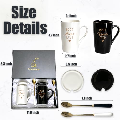JUUNMAOO Black & White Best Aunt & Uncle Ever Mug Set 14 Oz with Lids & Spoons