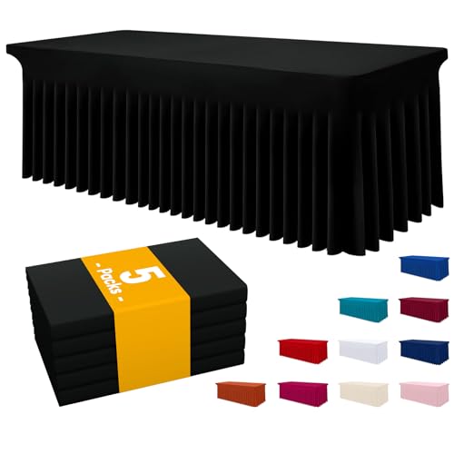 5 Pack Elastic Fitted Tablecloth Skirt for 6FT Tables - Black, 72x30 Inches
