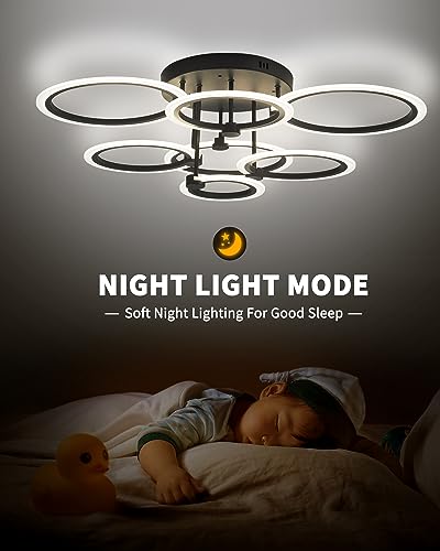 SEABLE Black 31.8-Inch Modern 7-Ring Dimmable LED Ceiling Light with Remote