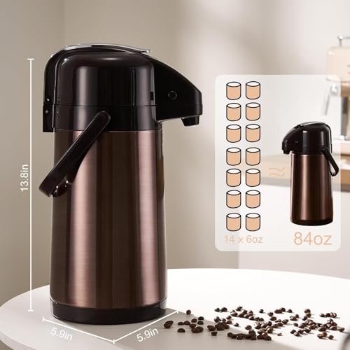 PARACITY Coffee Carafe 84.5 Fl Oz Gold Brown Airpot Dispenser with Pump