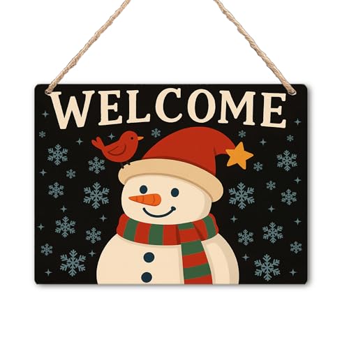 Rustic Snowman Welcome Wooden Sign - Christmas Yard & Porch Decor 10x8 Inch