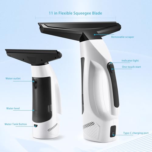 Oqioprd White Cordless Window Vacuum Squeegee 3-in-1 Electric Cleaner with 2200Pa Suction