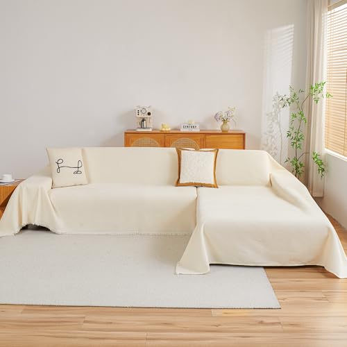 Beige XX-Large Sectional Couch Cover for L-Shaped Sofa - 2 Piece Furniture Protector