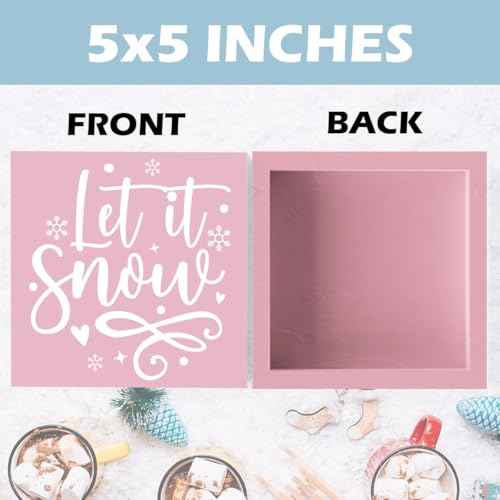 Let It Snow Decor, Pink Winter Decor for Home Table, Pink Snowman Decorations, Funny Winter Christmas Decorations 5 x 5 inches