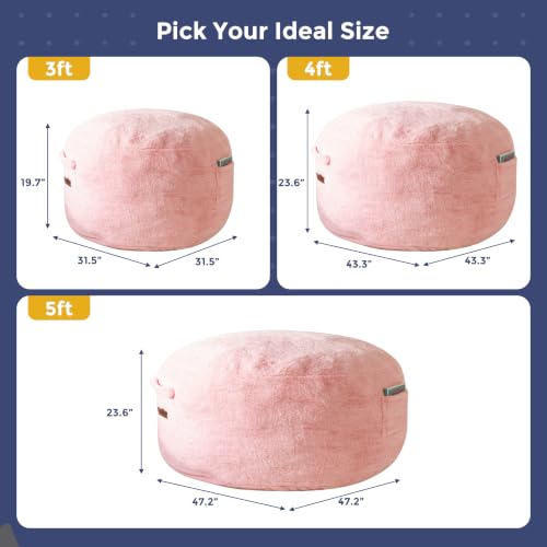 Pink 4FT Bean Bag Chair with Supportive Foam - Cozy Faux Fur Sofa