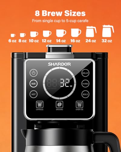 Single Serve Coffee Maker with Thermal Carafe 6-32oz Hot & Iced Brewing