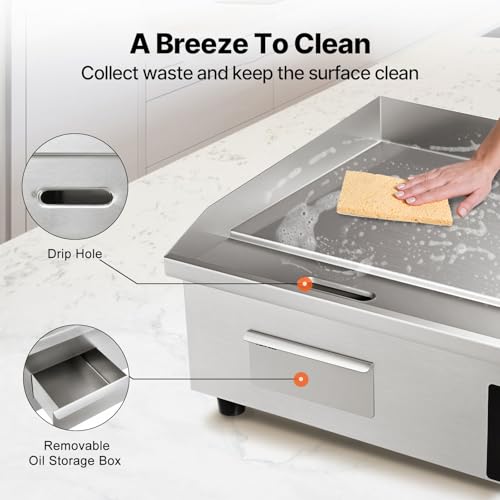 22-Inch Commercial Electric Flat Top Griddle - Large Countertop Cooking Surface
