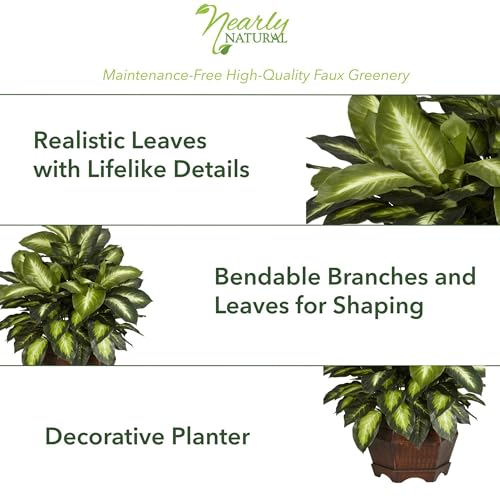 Artificial Golden Dieffenbachia Plant with Pot - Lifelike Indoor Faux Greenery