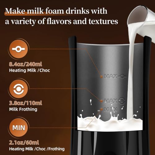 Liksiy Black 4-in-1 Milk Frother & Steamer with Auto Shut-Off – Hot & Cold Foam for Latte & Cappuccino