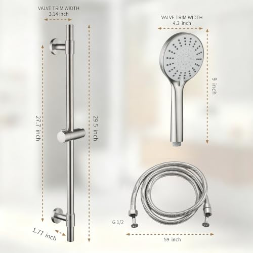 YSNOL Brushed Nickel Adjustable Shower Slide Bar with 5-Function Handheld Shower Head