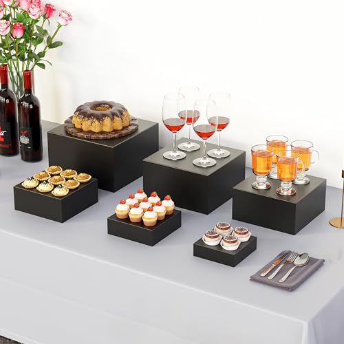 Matte Black 6-Piece Metal Buffet Risers Set - Food Display Stands, Square 5-10 Inch
