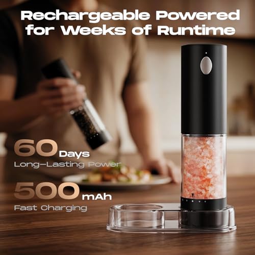 Rechargeable Electric Salt and Pepper Grinder Set with Adjustable Coarseness