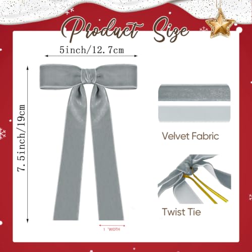 Artmag 24Pcs Velvet Christmas Bows 5x7 in Grey for Wreaths, Doors & Gifts