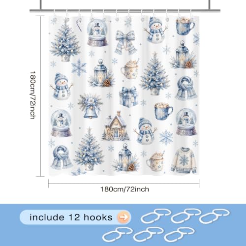 Lindameler Blue Christmas Shower Curtain 72x72 inches - Snowman Snowflakes 100% Polyester