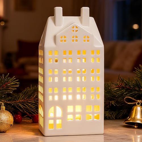 DN DECONATION Light Up Christmas Decor Village Set, White House with