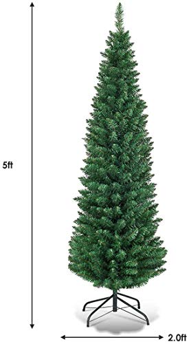 Giantex 5FT Green Artificial Pencil Christmas Tree with Metal Stand - Premium Slim Design
