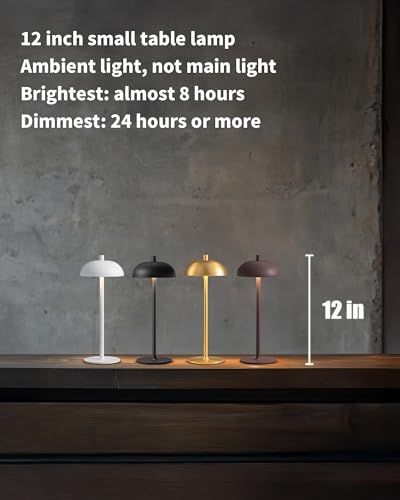 12" Cordless Table Lamps Set of 2, Black Modern Portable Desk Lamp