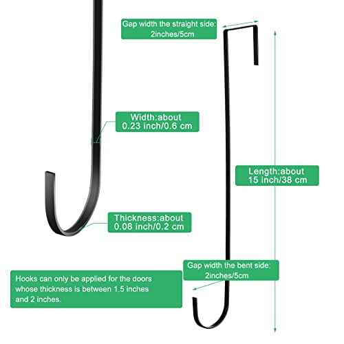 Hotop 15 Inch Wreath Hangers for Front Door Wreath Doors Hangers Steel Material Clothes Towel Hooks Holder Over The Door Hanger Hooks 2 Pcs for Christmas Halloween Front Decorations(Black)