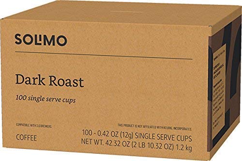 Solimo Dark Roast Coffee Pods - Compatible with Keurig 2.0 | 100 Count Pack for Rich Flavor