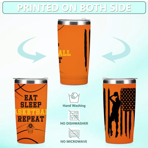 HZMLYDJ 20 oz Basketball Tumbler – Orange Insulated Cup Gift for Men