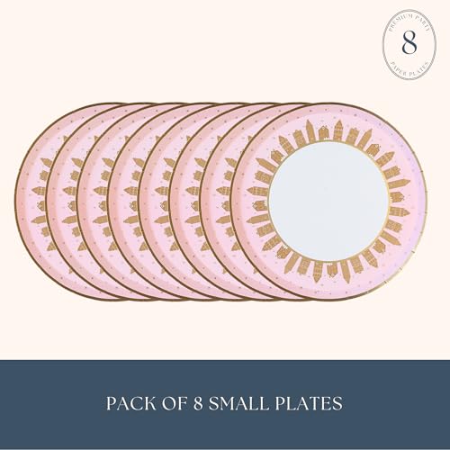 Bonjour Fête Pink Gingerbread Small Plates 8-inch Pack of 8 Holiday Party Tableware
